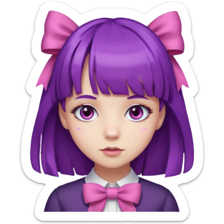 girl with bangs and purple hair and pink hairbow on the side of head sticker