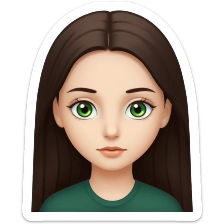 Girl with dark green eyes, light eyebrows and long dark-brown straight hair sticker