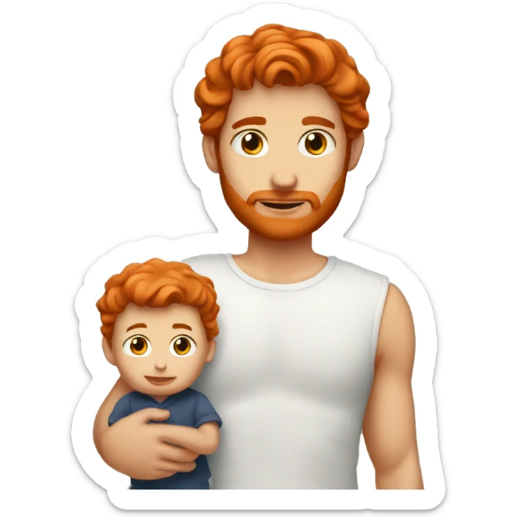 red haired male with baby sticker