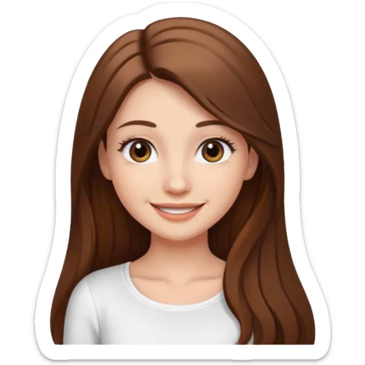 pretty girl with long brown hair, long eyelashes, wearing a white top sticker