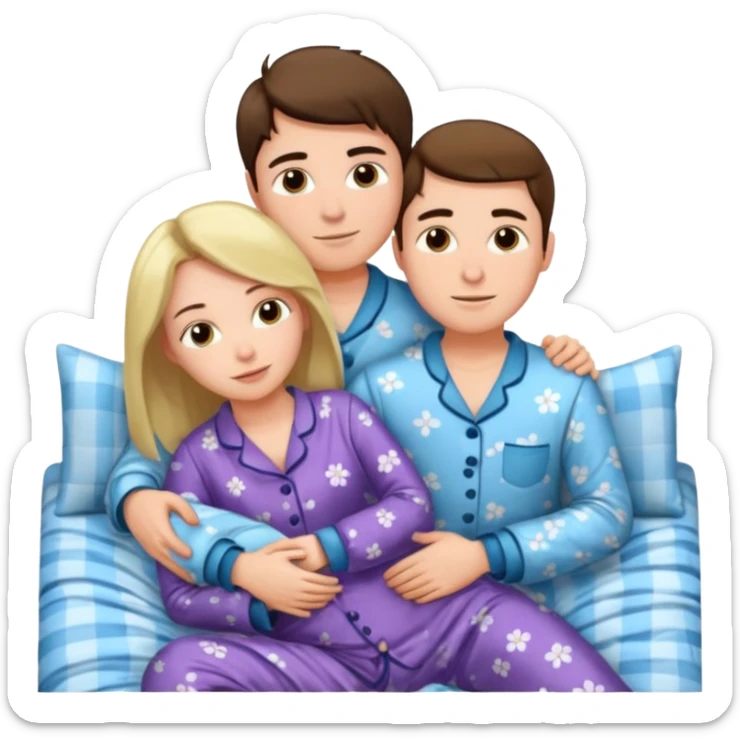 A woman and a young man are lying in bed and cuddling with each other. sticker