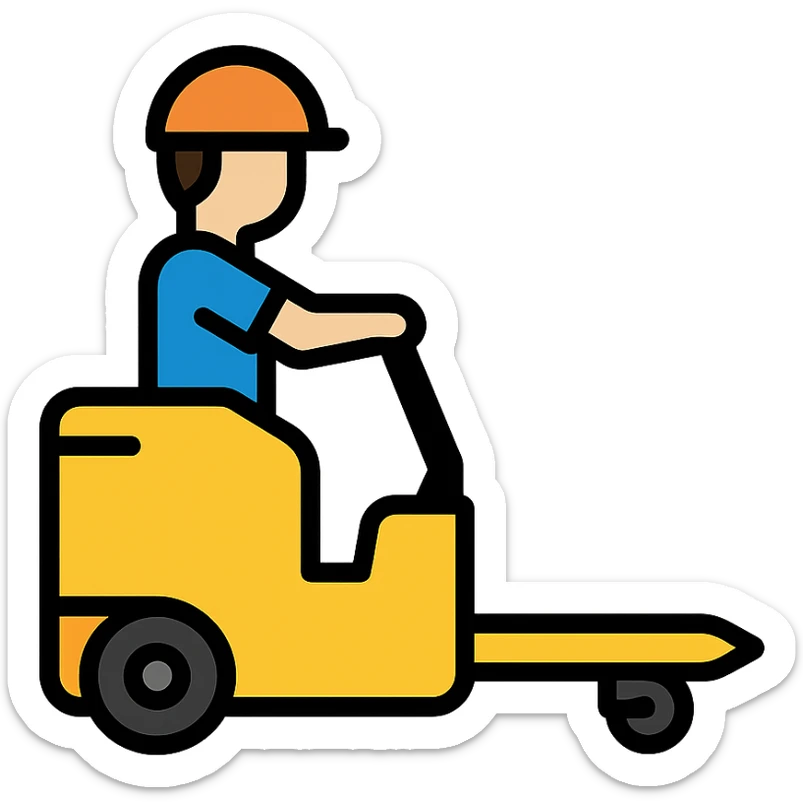 vibrant colorful icon of a person riding a pallet truck sticker