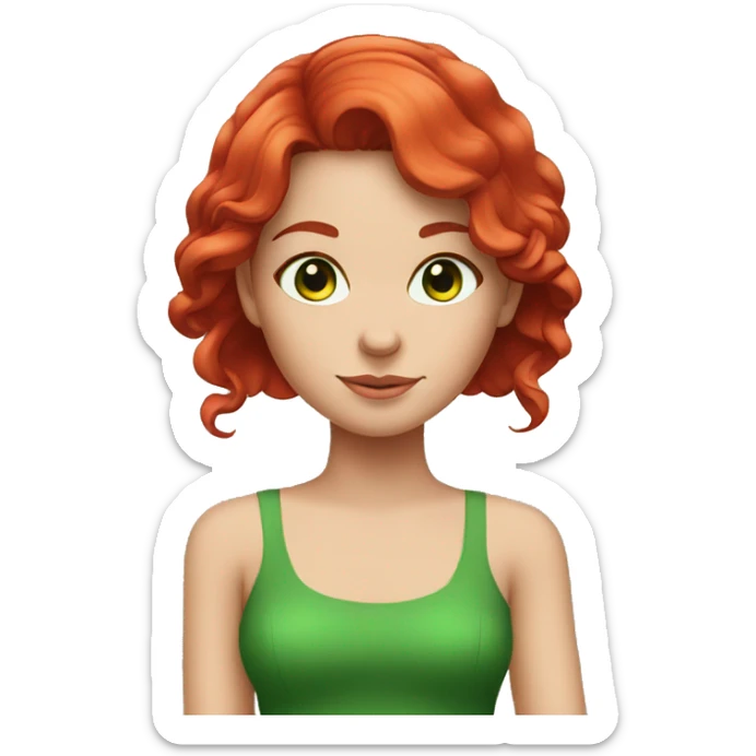 Girl with red hair and green eyes in red dress  sticker