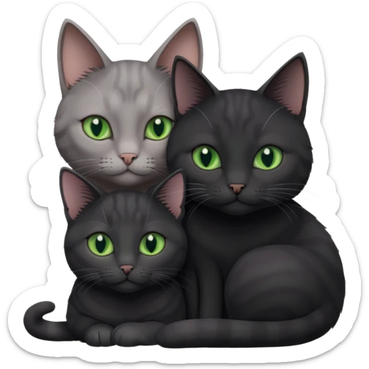 1 regal looking grey cat with pastal green eyes and 1 black with green eyes cat cuddling sticker