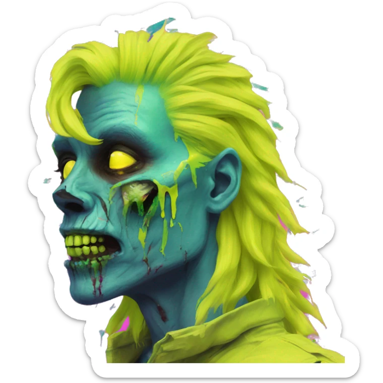 .Zombie_ Vaporwave black holographic oilslick zombie unicorn yellow caution tape sticker