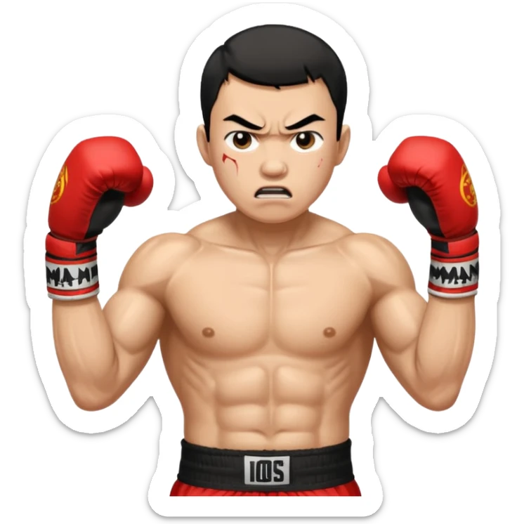 click that wong sze man face in thai boxing with angry face 20 times woman click woman sticker