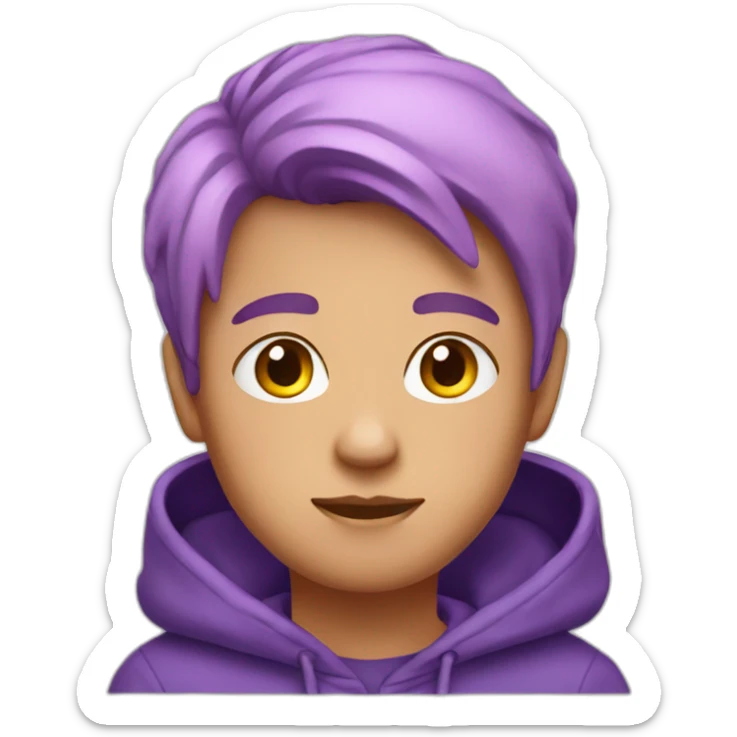 A boy with short pink hair and earrings in a purple hoodie sticker