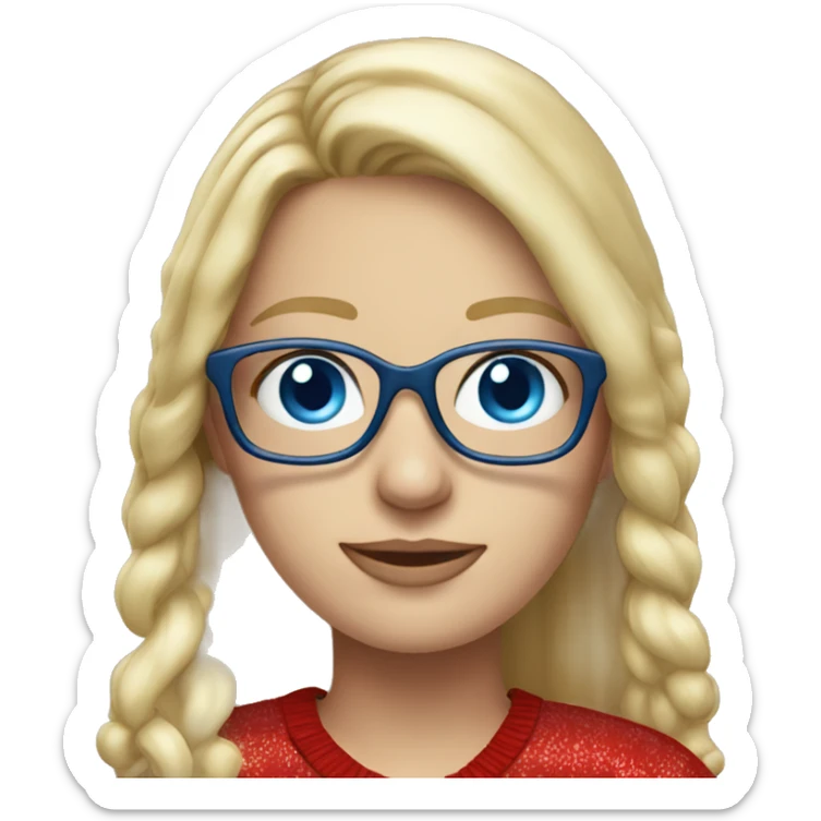 Realistic long blonde hair woman with blue eyes and glasses wearing Christmas clothes  sticker