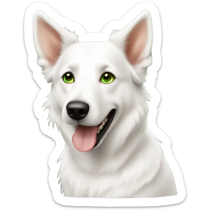 White swiss shepherd dog with green eyed chestnut haired woman sticker