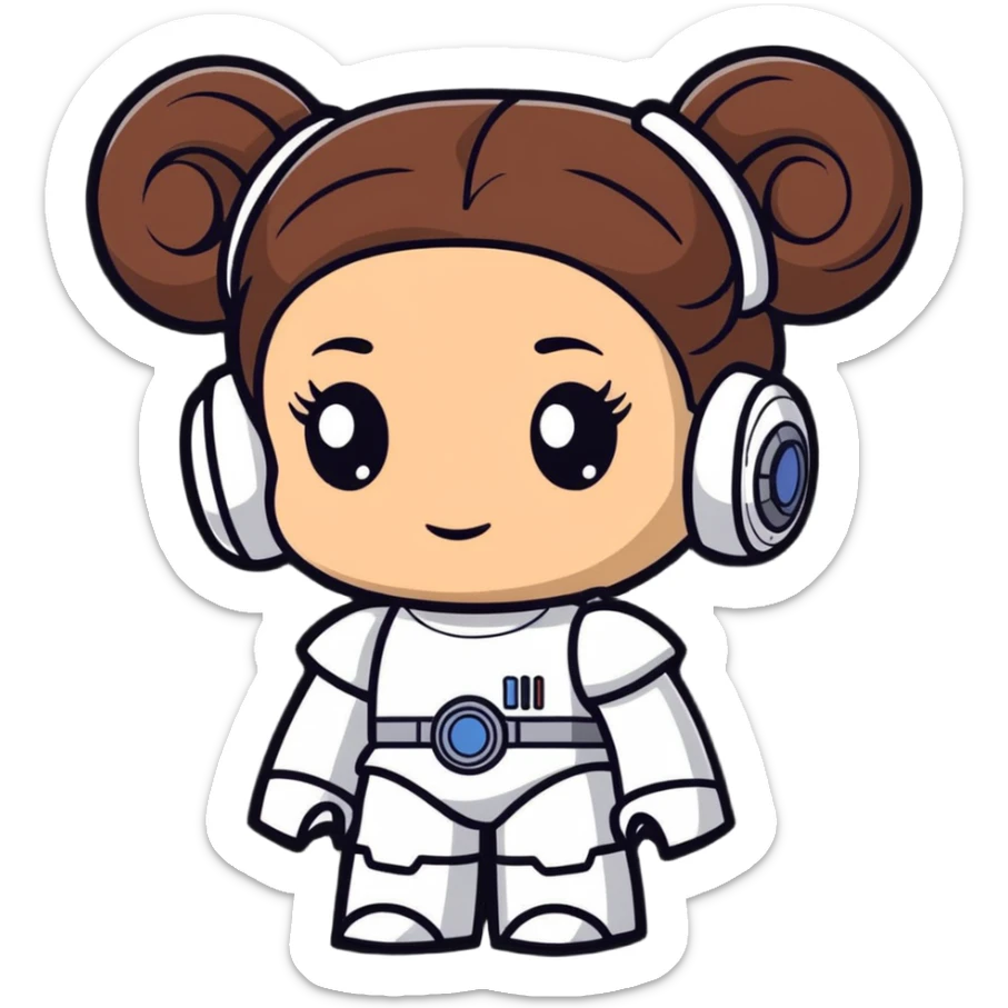 cute and playful toy robot with Princess Leia's iconic hair buns sticker