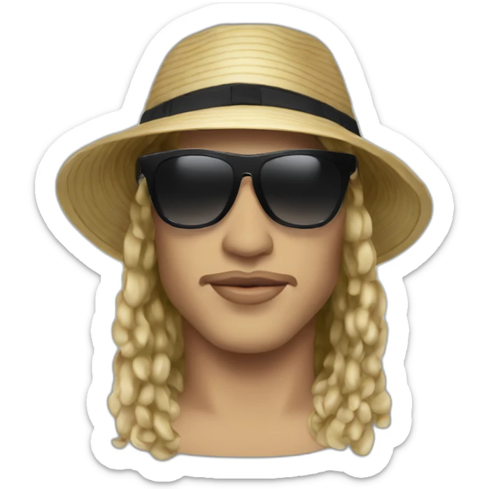 The french singer Lorenzo with this style : bucket hat and sunglasses sticker