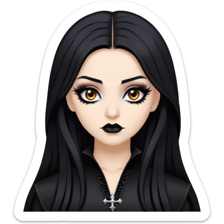 black hair, gothic, baddie,pretty, brown eyes, makeup, black eyeliner, long hair sticker