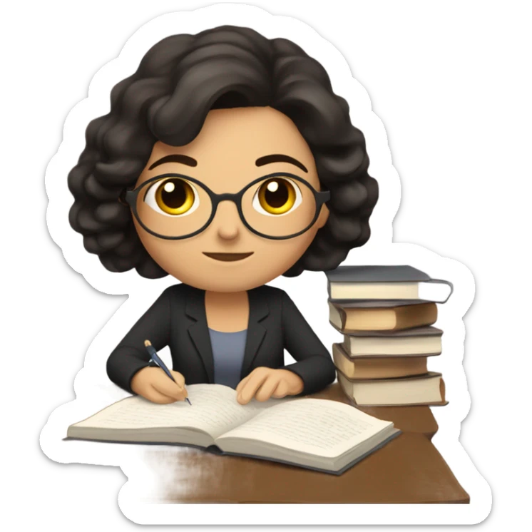 Dark brown hair spanish woman studying  sticker