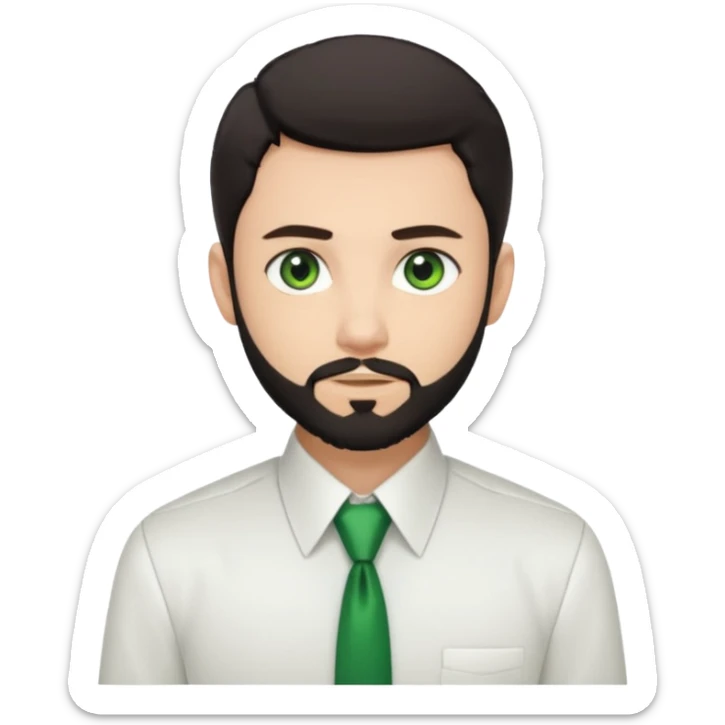 Man with a short full beard, Styled hair, Best looking man in the planet, onepiece style dark hair, green eyes, more anime style more maskulin. Wearing a white formal shirt, first buttons open sticker