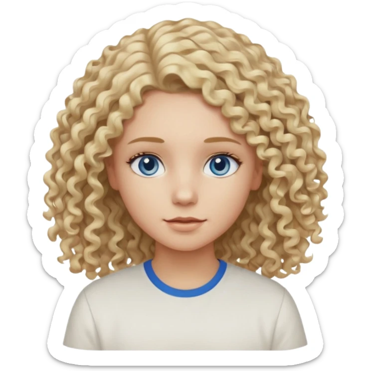 Curly blond blue eyes. Long hair cool beige blond. Longer hair beige ash blonde sticker