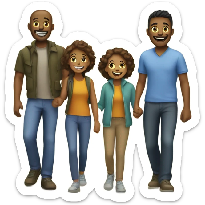 Family of four outdoor smiles with friends sticker