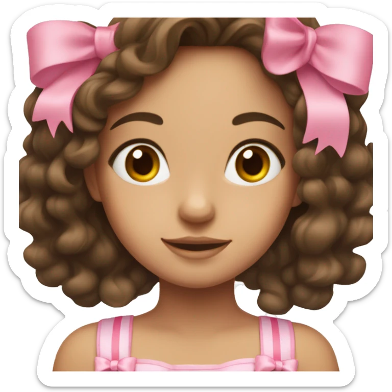 brunette girl with long wavy hair and a pink bow on her hair sticker