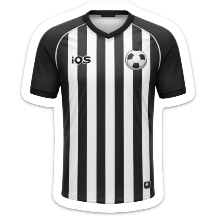Soccer jersey emoji, cartoon emoji style, front view, black football shirt with a bold vertical white stripe in the center, clean and minimal design, no logo, no sponsor, short sleeves, black round collar, sticker