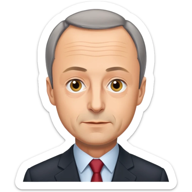 Friedrich Merz, German politician with short gray hair and suit sticker