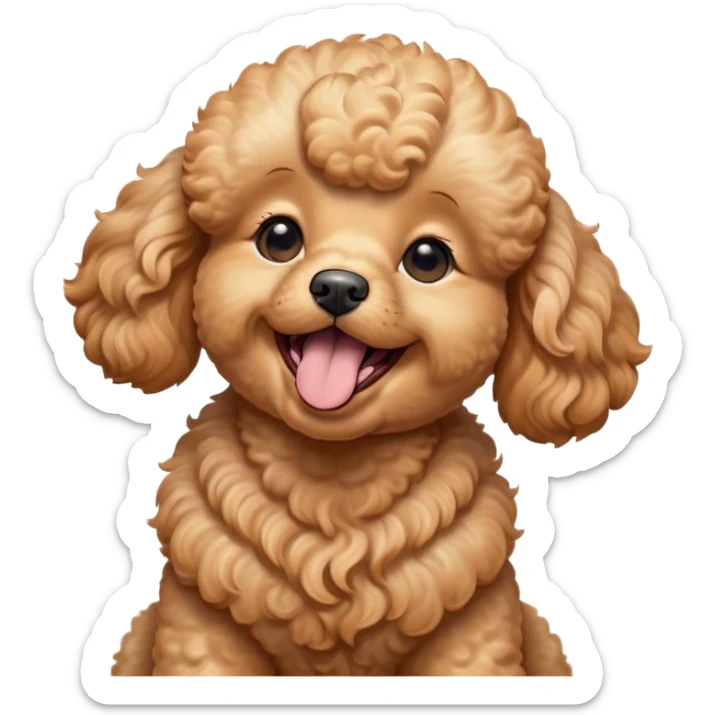Cinematic Cute Yawning Apricot Poodle Portrait Emoji, Head tilted slightly with a dramatic, wide-open yawn, displaying a soft, curly apricot Fur with delicate texture, floppy ears slightly drooping, round warm eyes barely open in drowsy contentment, Simplified yet irresistibly adorable features, highly detailed, glowing with a soft, cozy glow, high shine, relaxed yet expressive, stylized with a touch of whimsy, bright and endearing, soft glowing outline, capturing the essence of a sleepy yet affectionate companion, so drowsy it feels like it could stretch right out of the screen and curl up for a nap! sticker