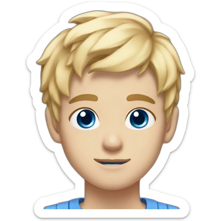 19-year old boy with short blonde hair and blue eyes, vertical white scar on face sticker