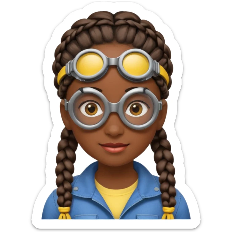 Minion emoji and a smurk like this emoji but a minion so basically that emoji with the goggles and the hair and not a funny head shape 😏  black girl with braids black girl / dark. Skinned girl sticker