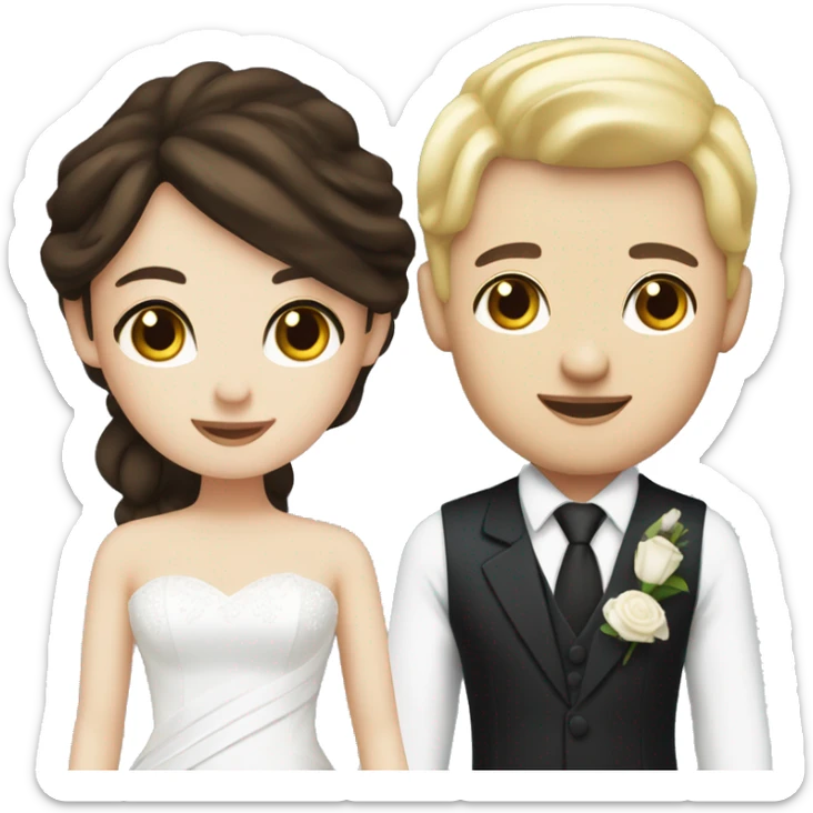 Wedding couple, groom white skin with dark brown hair and brown eyes, bride with white skin blonde hair and blue eyes sticker