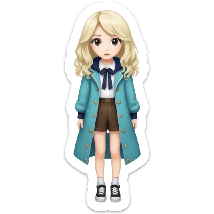 Pretty, stylish, anime style, character, real life, big eyes, cute, gorgeous hair, full body, stylish clothing, lady, young, romantic, colorful, detailed, cool design, aesthetic sticker