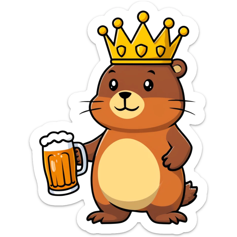 beaver with a crown on her head and a glass of beer in her hands sticker