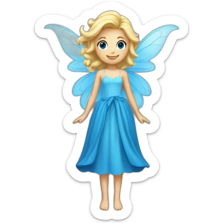 A blond fairy with long blue dress and big blue wings sticker