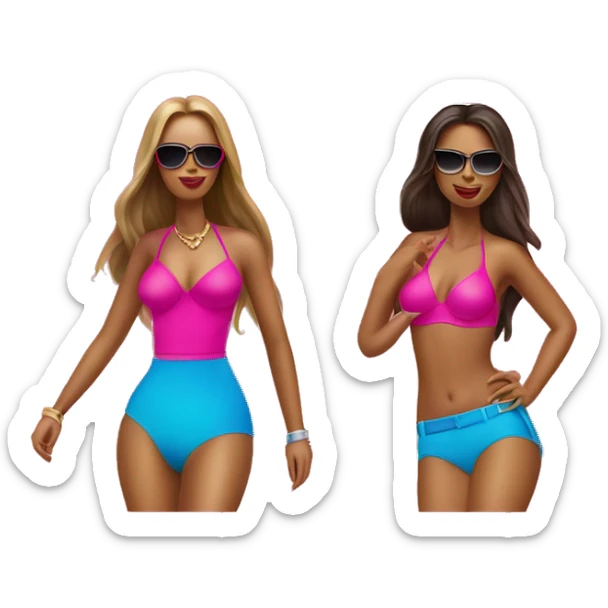 two women in bikinis with 6 inch hot pink heels and birkin bags sticker