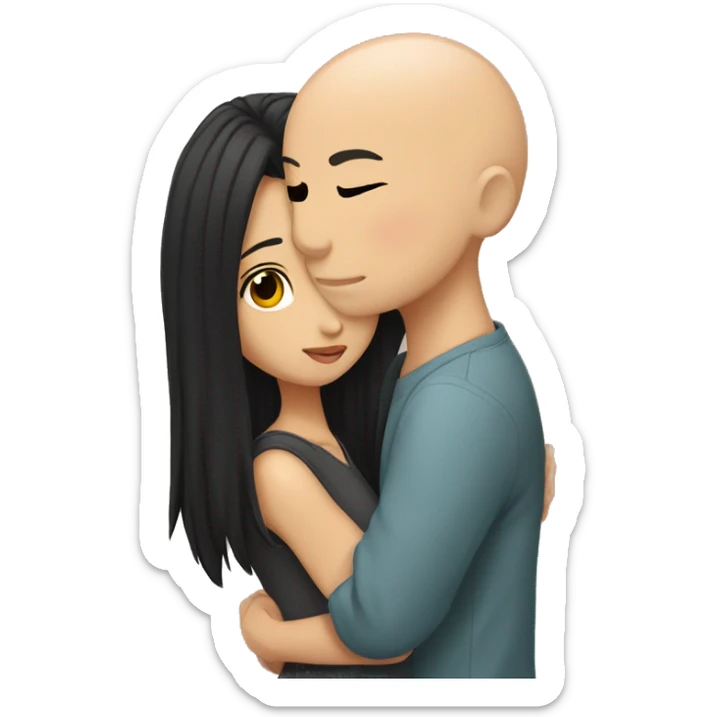 Young Bald black boy kissing young Asian girl with long black hair  sticker