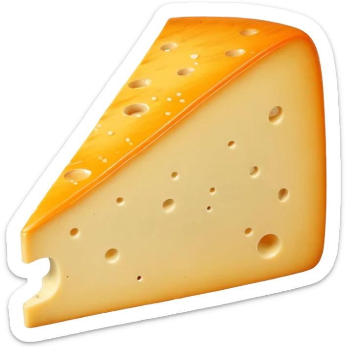 Wedge of Saint-Nectaire cheese, mottled orange-grey rind, pale yellow supple interior, cut surface smooth with slight sheen and a few tiny holes, rustic lightly wrinkled rind, no board or extras, soft lighting, subtle shadows, emoji scale sticker