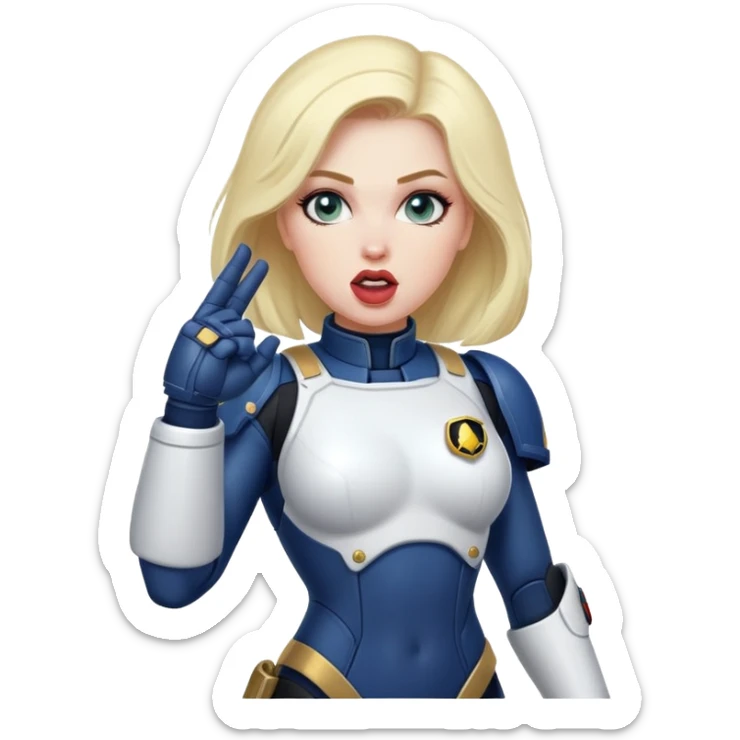 woman space marine in bodysuit salutes tongue out sticker