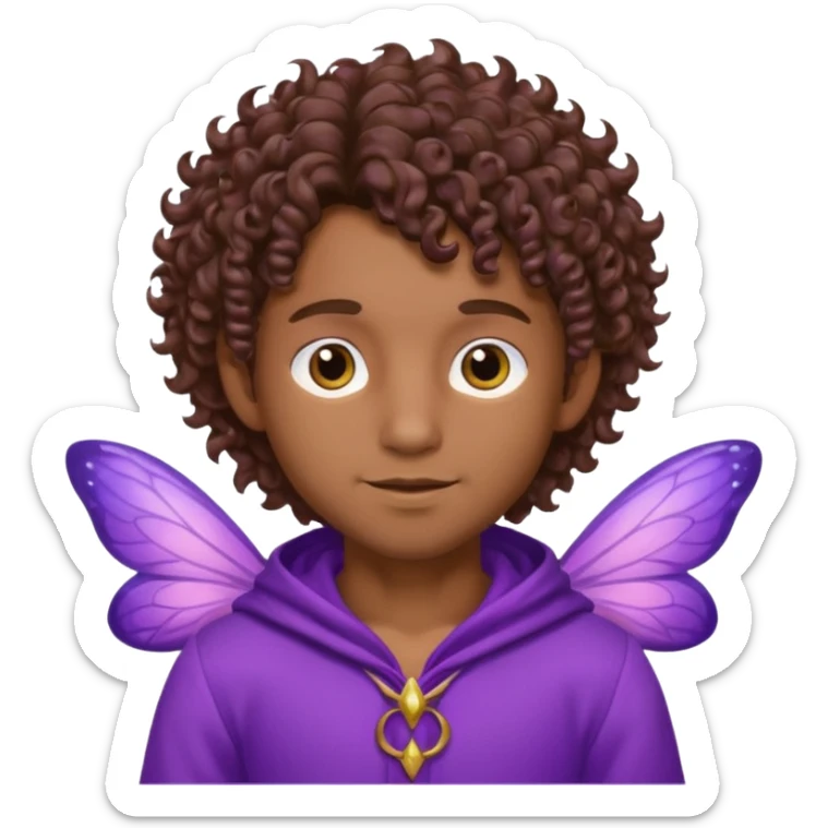 Male Fairy brown skin curly hair and purple handsome sticker