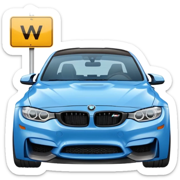 Make me an emoji with a blue bmw M3 and some kind of sign that says ‘W LZR’ sticker