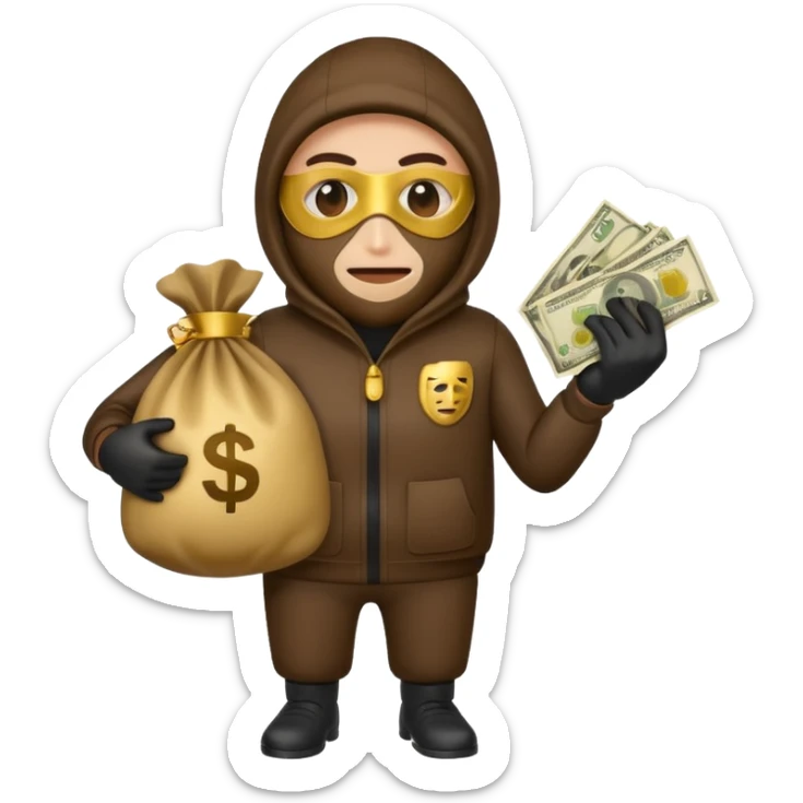 Robber emoji holding a 💰 wearing a mask that is made of robber suit without showing his hand the 💰 need to be in the left sticker