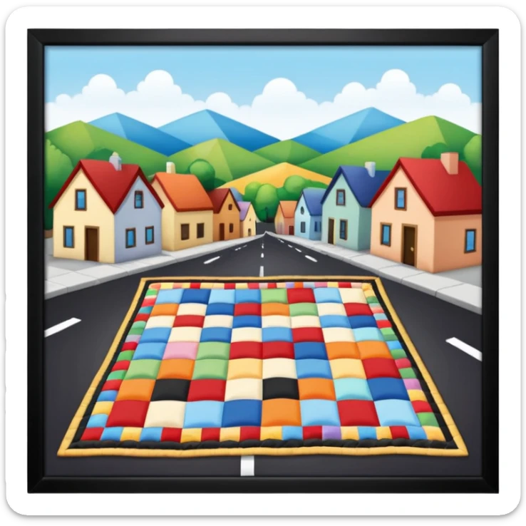 A Block saying "wifi" lying on a street in a quilt village sticker