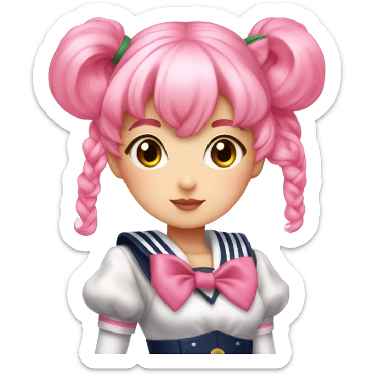 Sailor Chibi Moon a girl with pink hair, shaped rabbit buns, in a pink Sailor guardian outfit sticker