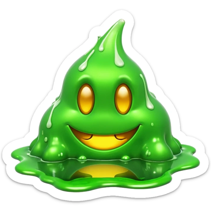 3D render of Green Ooze Puddle, toxic waste aesthetic, neon green bubbling liquid, caution yellow metal, industrial warning texture, Apple emoji style, isolated on white background --v 6.0 sticker
