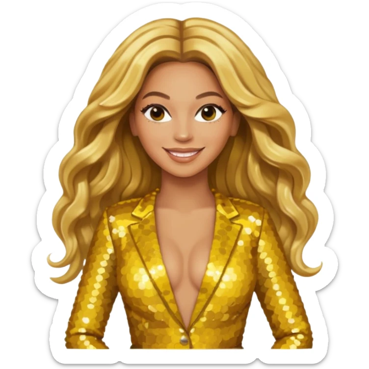 Beyonce from Destiny's Child with long golden blonde hair, yellow sequin outfit sticker