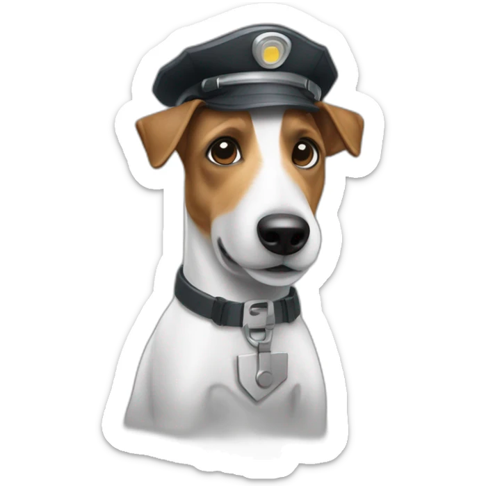 a jack russell terrier dog who works as a switchman and wears a bulletproof vest sticker
