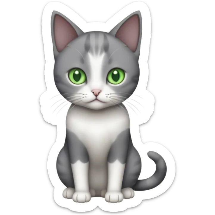 full body small short hair dark grey and white cat with green eyes sticker
