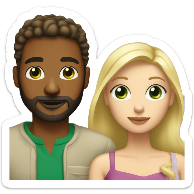Man brown skin beard kissing woman white skin green eyes blonde hair sticker