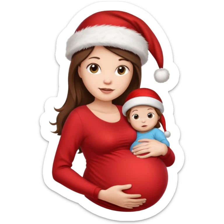 Woman pregnant long  brown hair wirh santa hat "Posing with the baby bump sticker