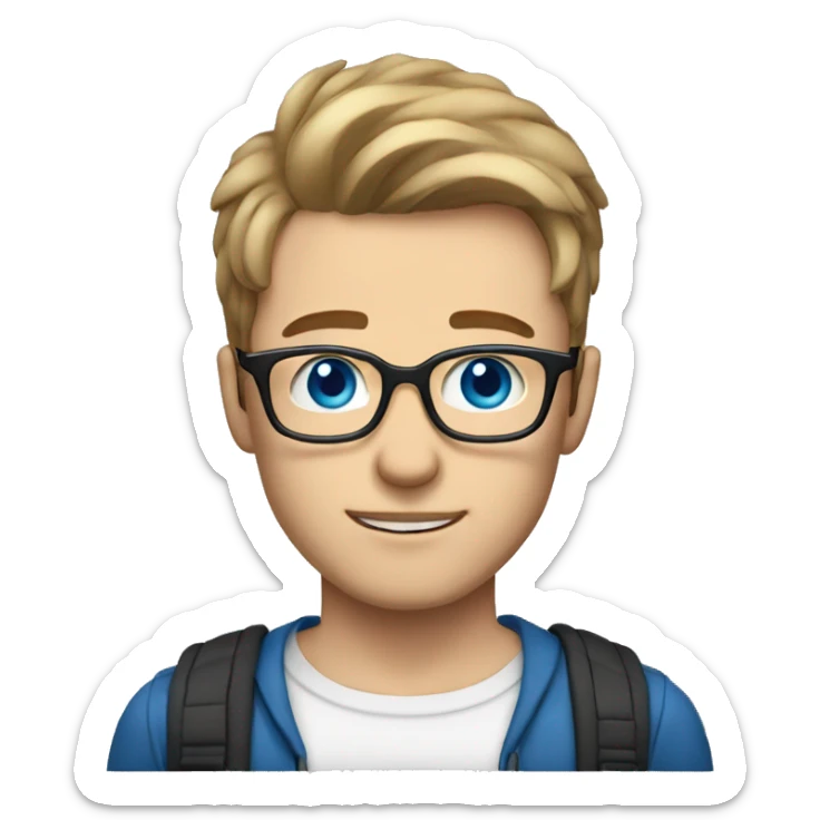 gay men light brown hair with glasses, blue eyes, look cute, skinny and white skin sticker