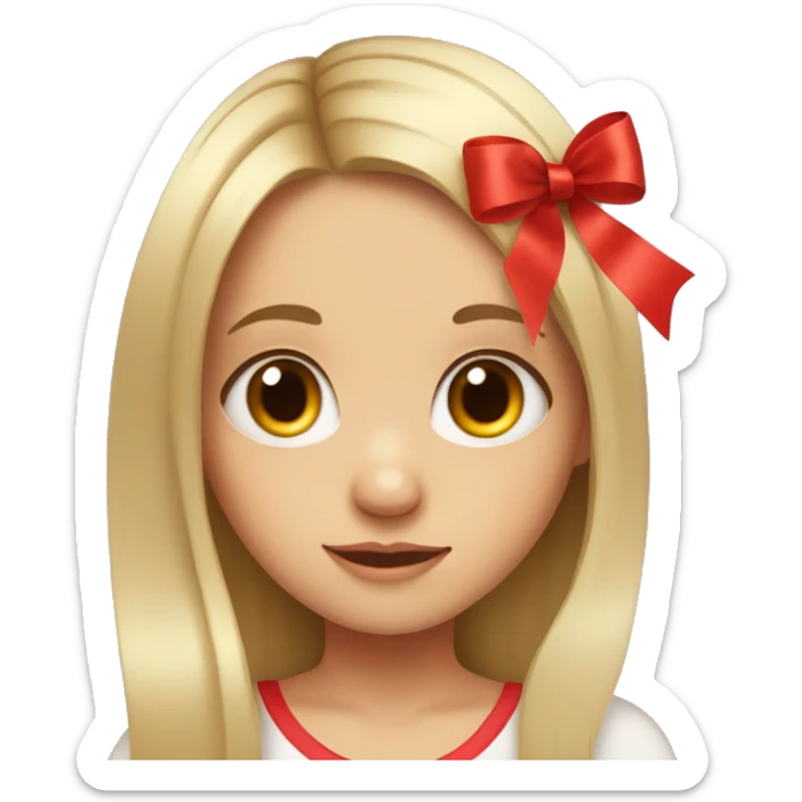 little girl with autism and a red ribbon in her long hair with big eyelashes sticker