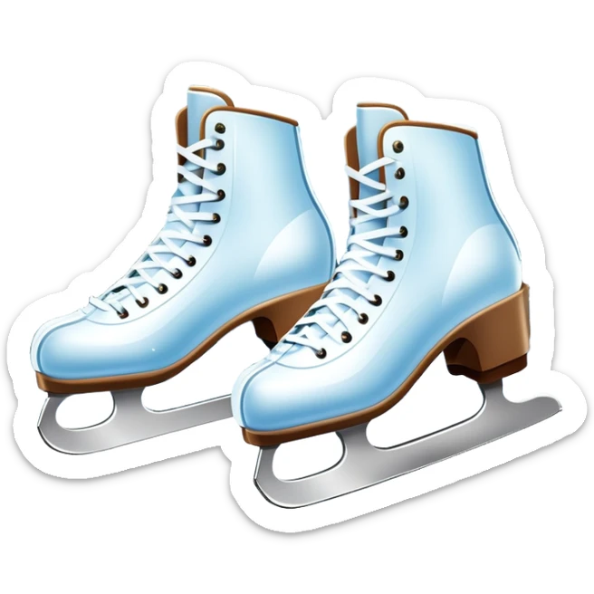 An icon showing a pair of elegant ice skates gliding across a smooth, frozen rink with snowflakes in the air. In the background, twinkling lights, winter trees, and cheering spectators create a festive atmosphere. Transparent background highlights the grace and charm of ice skating. sticker