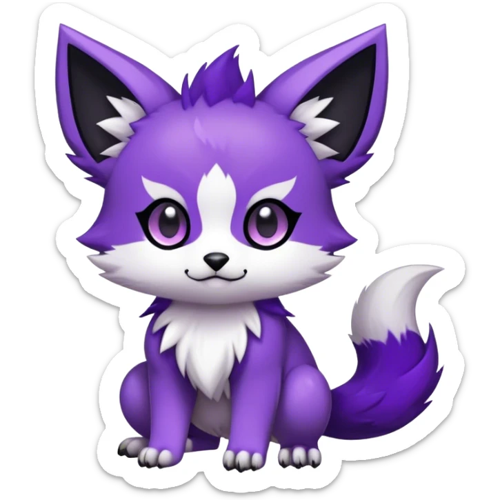  High quality Cute Cool Kawaii edgy Chibi Fur-Sona Purple fur, white belly, white tail-tip, black legs, black ears, Fakemon-Digimon-creature-animal-vernid-hybrid Full Body, facial markings sticker