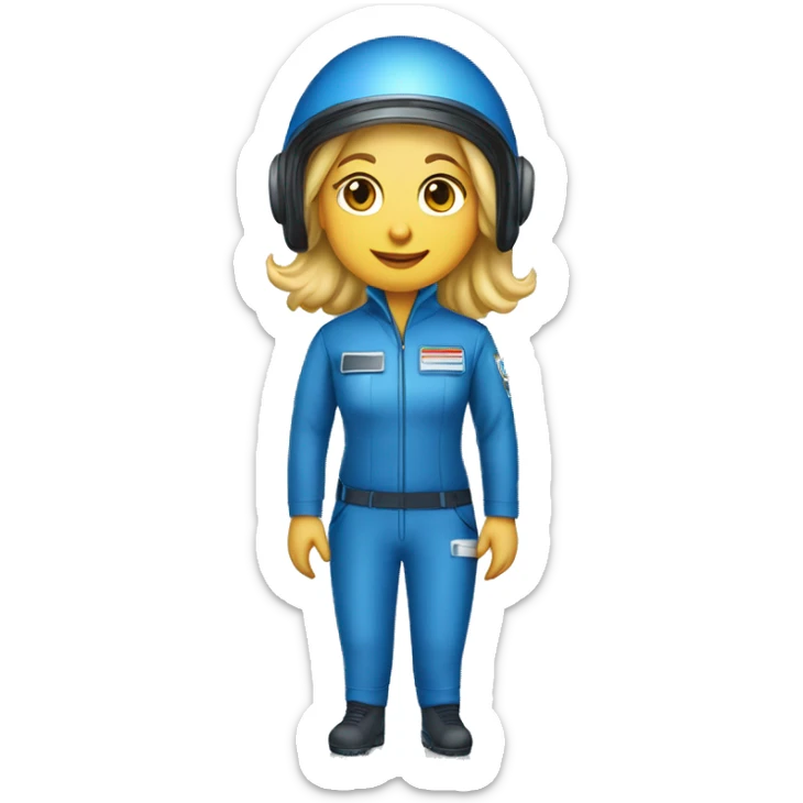 Pretty Honey blonde woman in blue helmet and blue flight jumpsuit  sticker